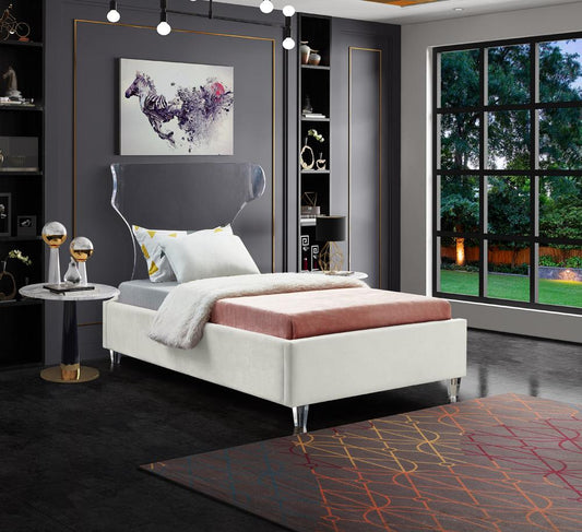 Meridian Furniture - Ghost Cream Velvet Twin Bed - GhostCream-T veiw 2