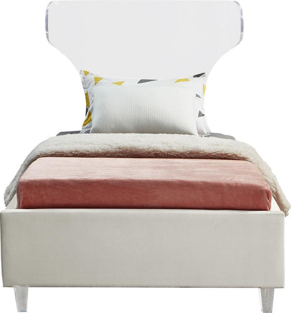 Meridian Furniture - Ghost Cream Velvet Twin Bed - GhostCream-T veiw 3