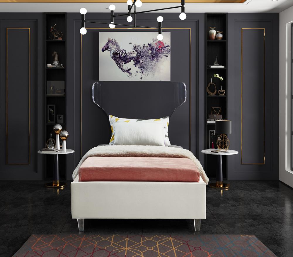 Meridian Furniture - Ghost Cream Velvet Twin Bed - GhostCream-T veiw 4
