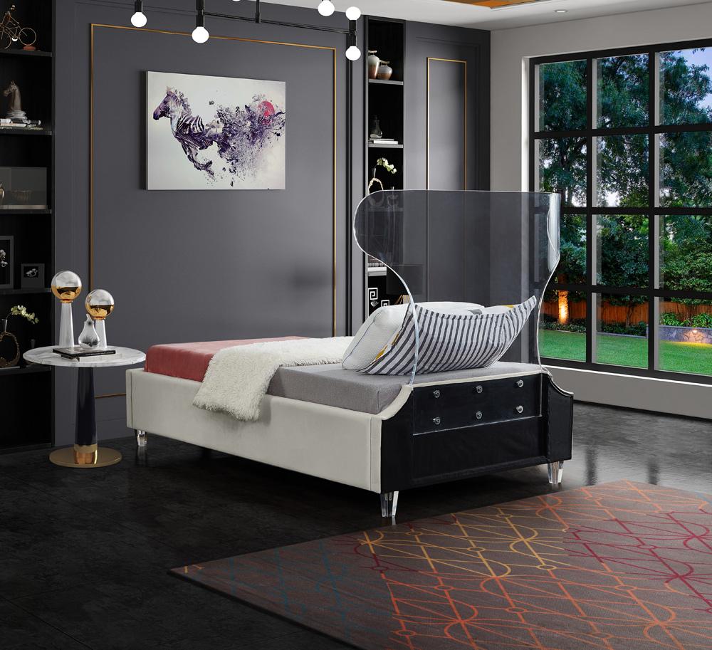 Meridian Furniture - Ghost Cream Velvet Twin Bed - GhostCream-T veiw 6