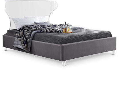 Meridian Furniture - Ghost Grey Velvet Full Bed - GhostGrey-F veiw 1