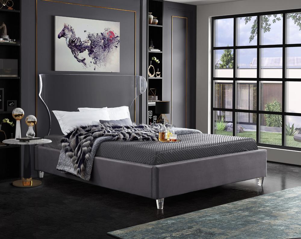 Meridian Furniture - Ghost Grey Velvet Full Bed - GhostGrey-F veiw 2