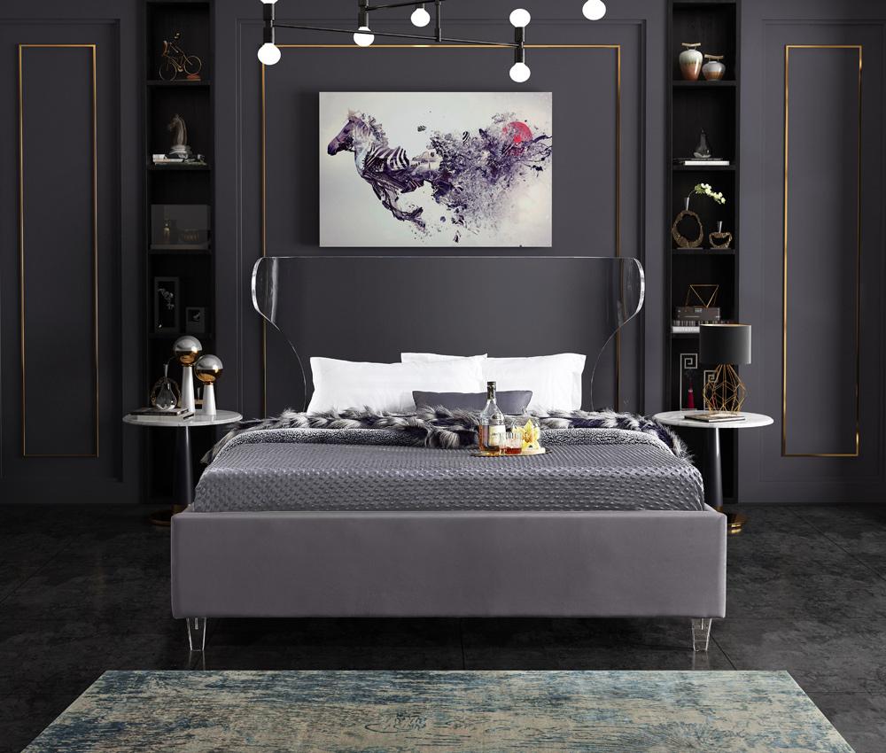 Meridian Furniture - Ghost Grey Velvet Full Bed - GhostGrey-F veiw 4