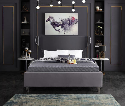 Meridian Furniture - Ghost Grey Velvet Full Bed - GhostGrey-F veiw 4
