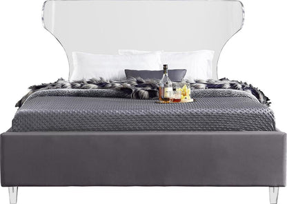 Meridian Furniture - Ghost Grey Velvet King Bed - GhostGrey-K veiw 3