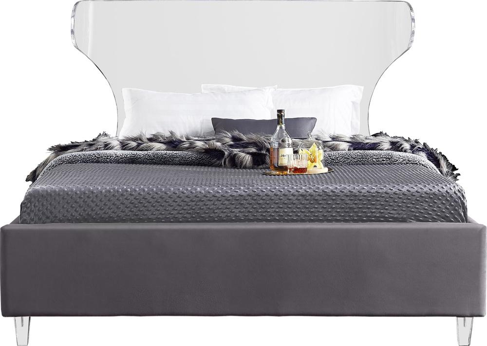Meridian Furniture - Ghost Grey Velvet Queen Bed - GhostGrey-Q veiw 3