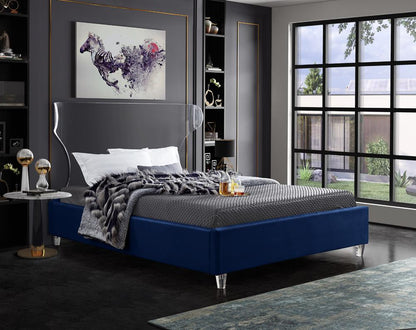 Meridian Furniture - Ghost Navy Velvet Full Bed - GhostNavy-F veiw 2