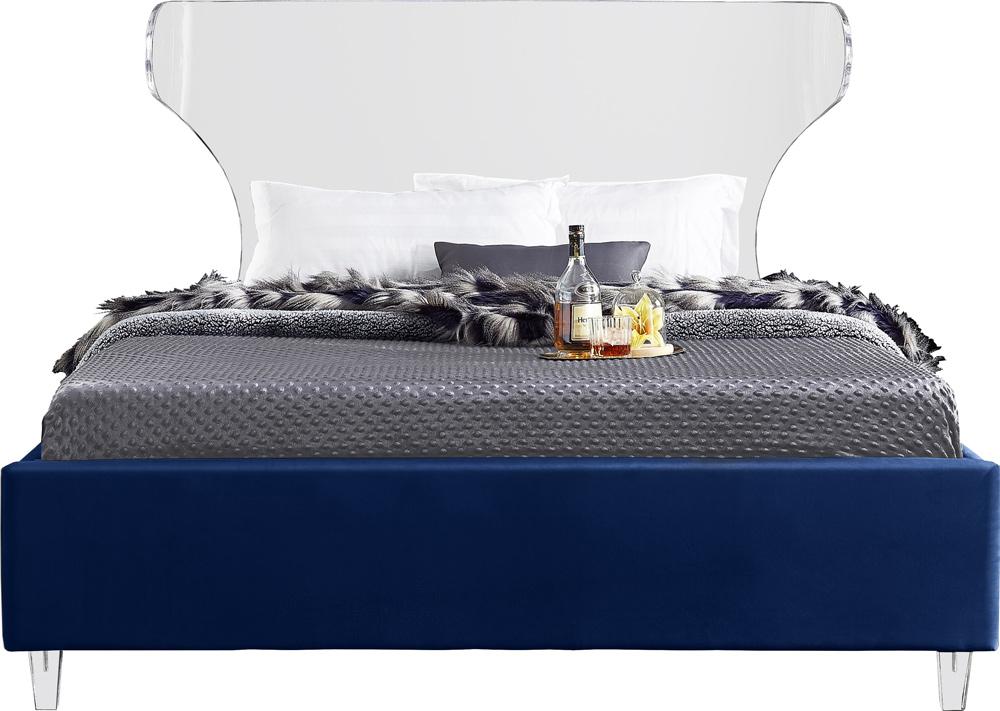 Meridian Furniture - Ghost Navy Velvet Full Bed - GhostNavy-F veiw 3
