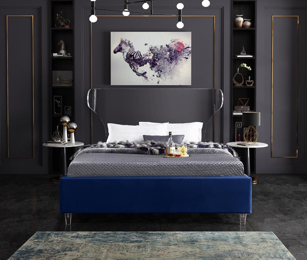 Meridian Furniture - Ghost Navy Velvet Full Bed - GhostNavy-F veiw 4