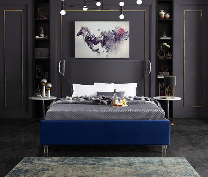 Meridian Furniture - Ghost Navy Velvet Full Bed - GhostNavy-F veiw 4