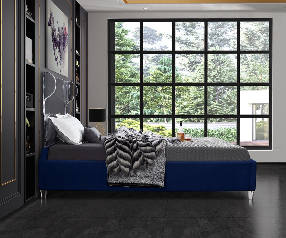 Meridian Furniture - Ghost Navy Velvet Full Bed - GhostNavy-F veiw 5