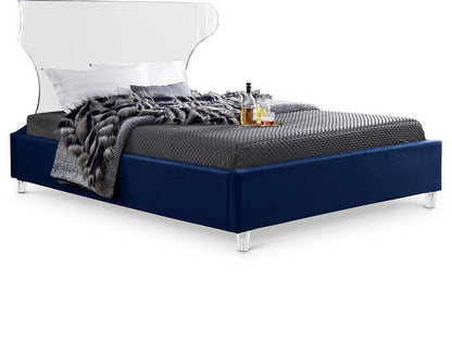 Meridian Furniture - Ghost Navy Velvet Queen Bed - GhostNavy-Q veiw 1