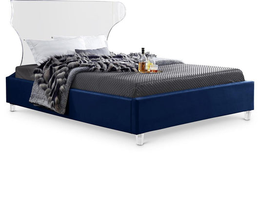 Meridian Furniture - Ghost Navy Velvet Queen Bed - GhostNavy-Q veiw 1