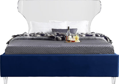 Meridian Furniture - Ghost Navy Velvet Queen Bed - GhostNavy-Q veiw 3