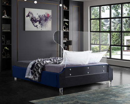 Meridian Furniture - Ghost Navy Velvet Queen Bed - GhostNavy-Q veiw 6