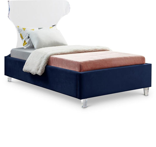 Meridian Furniture - Ghost Navy Velvet Twin Bed - GhostNavy-T veiw 1
