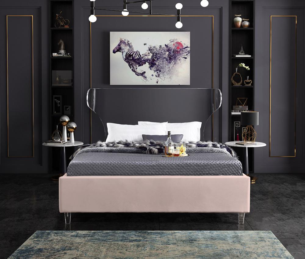 Meridian Furniture - Ghost Pink Velvet King Bed - GhostPink-K veiw 4