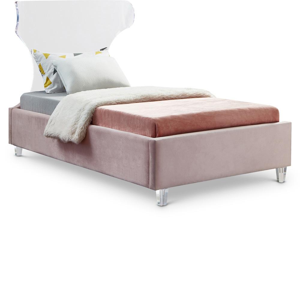 Meridian Furniture - Ghost Pink Velvet Twin Bed - GhostPink-T veiw 1