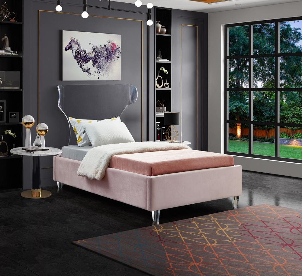 Meridian Furniture - Ghost Pink Velvet Twin Bed - GhostPink-T veiw 2