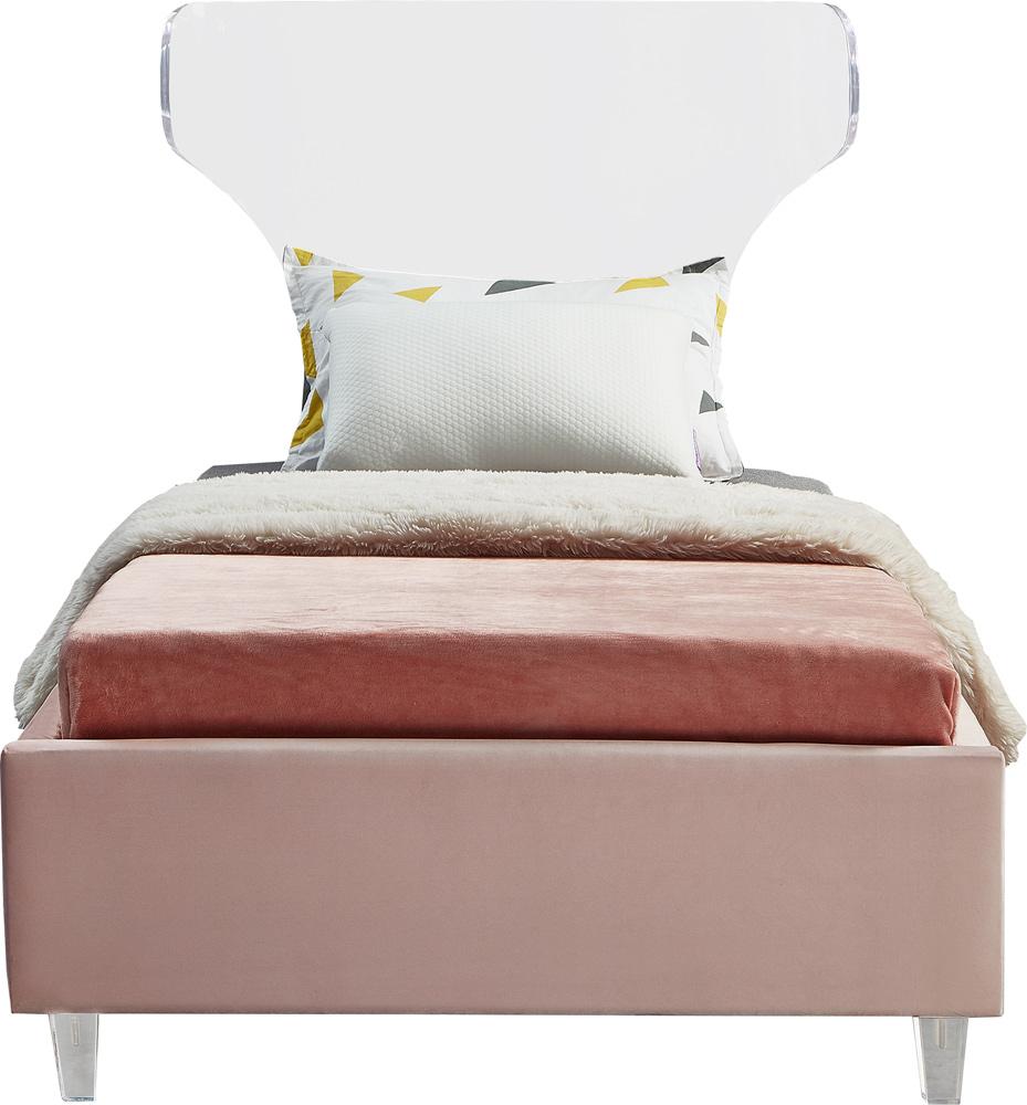 Meridian Furniture - Ghost Pink Velvet Twin Bed - GhostPink-T veiw 3