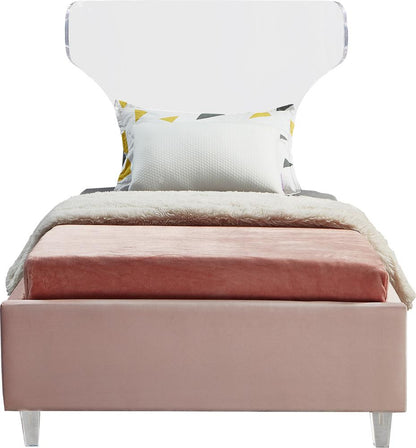 Meridian Furniture - Ghost Pink Velvet Twin Bed - GhostPink-T veiw 3