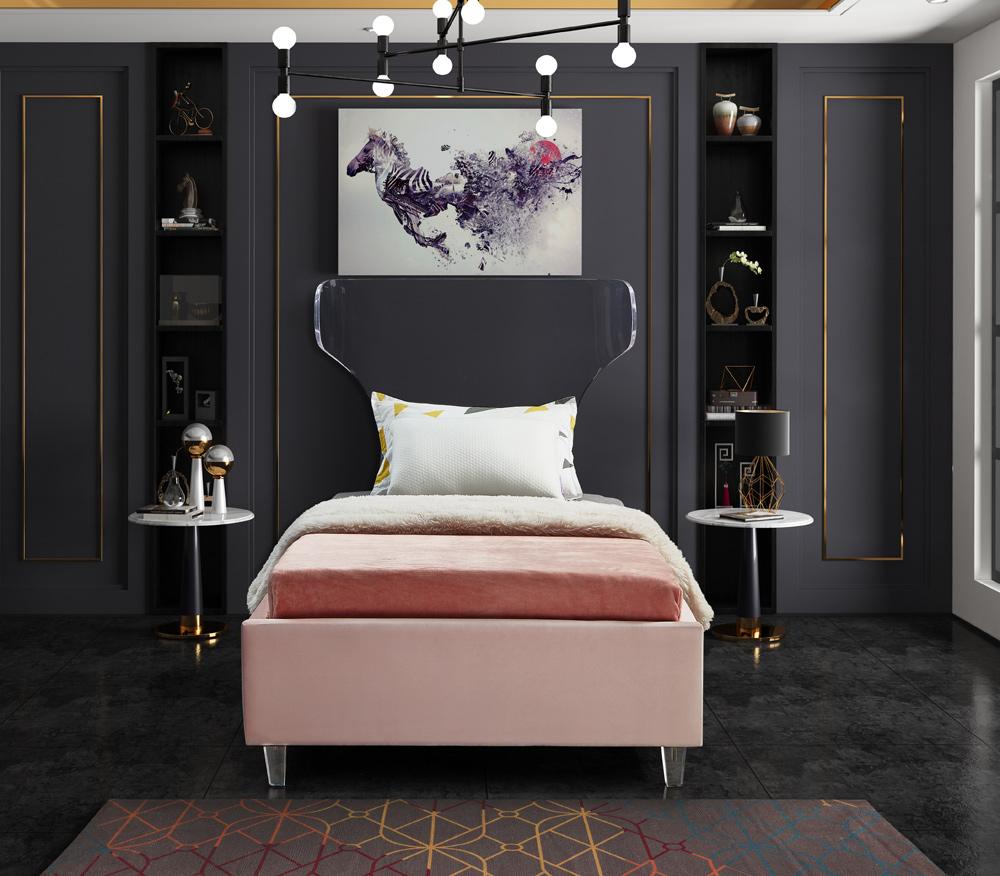Meridian Furniture - Ghost Pink Velvet Twin Bed - GhostPink-T veiw 4