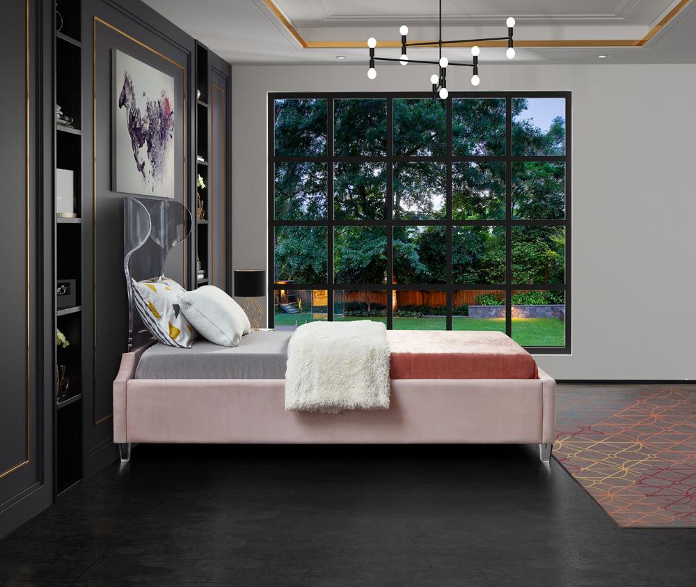 Meridian Furniture - Ghost Pink Velvet Twin Bed - GhostPink-T veiw 5