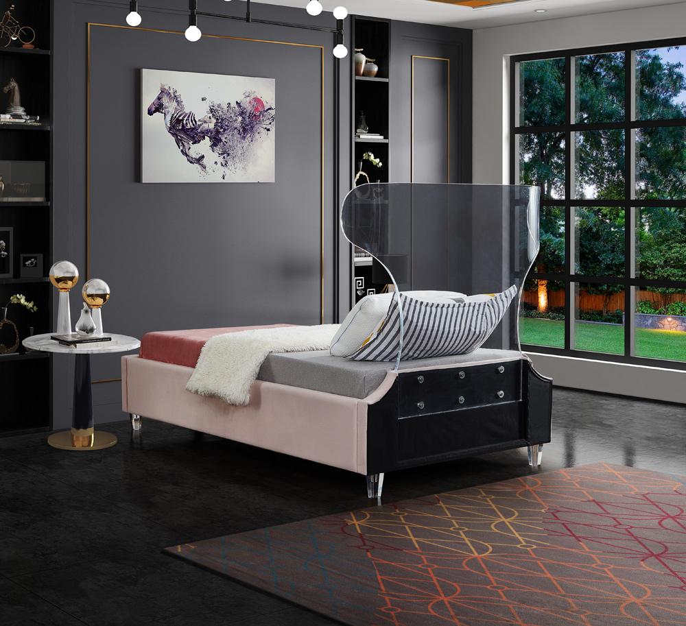 Meridian Furniture - Ghost Pink Velvet Twin Bed - GhostPink-T veiw 6