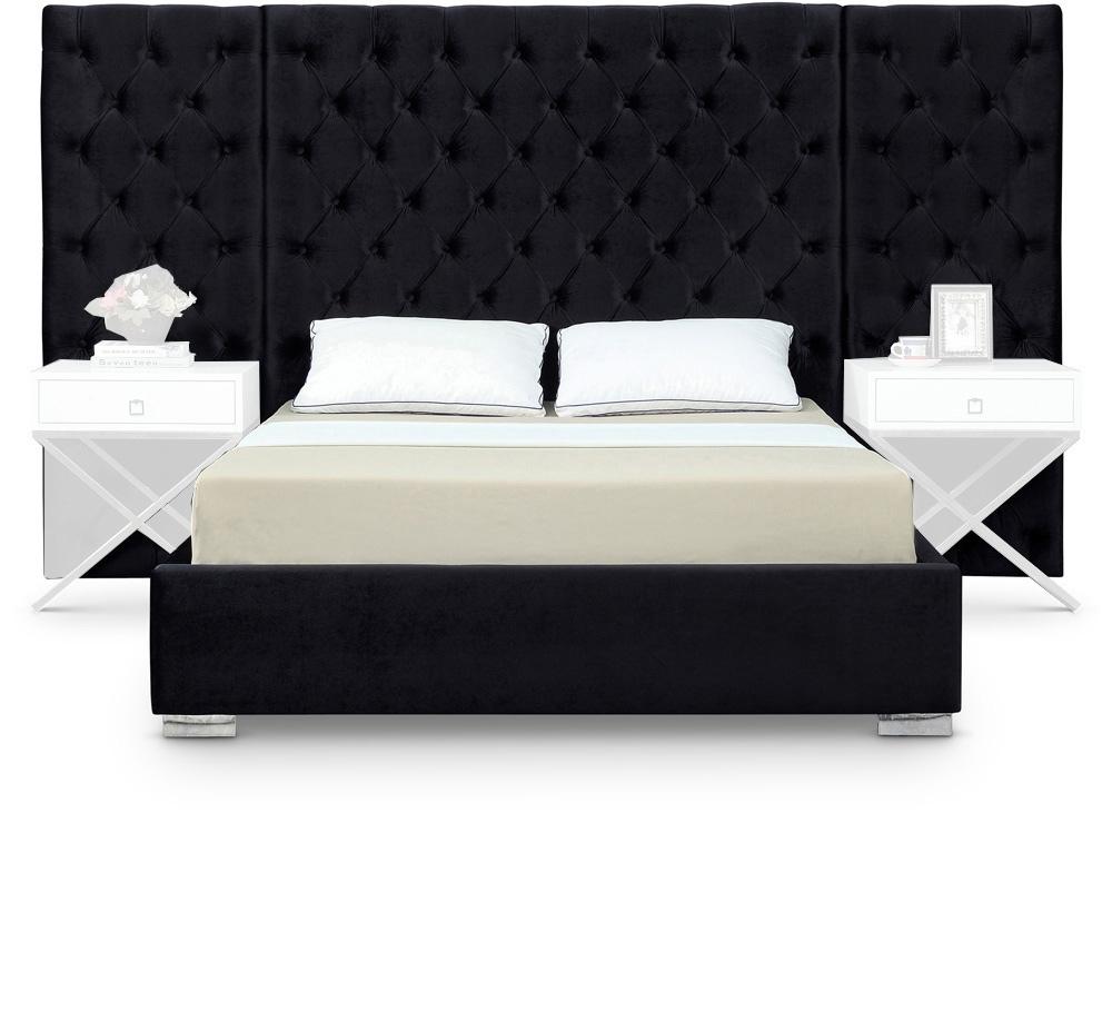 Meridian Furniture - Grande Black Velvet Queen Bed - GrandeBlack-Q veiw 1