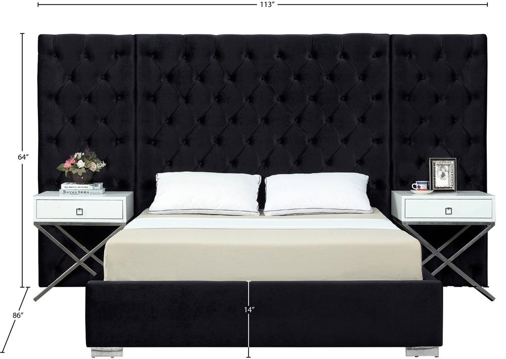Meridian Furniture - Grande Black Velvet Queen Bed - GrandeBlack-Q veiw 3