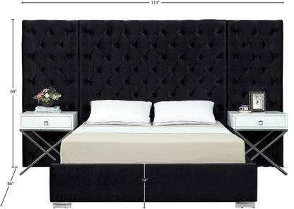 Meridian Furniture - Grande Black Velvet Queen Bed - GrandeBlack-Q veiw 3