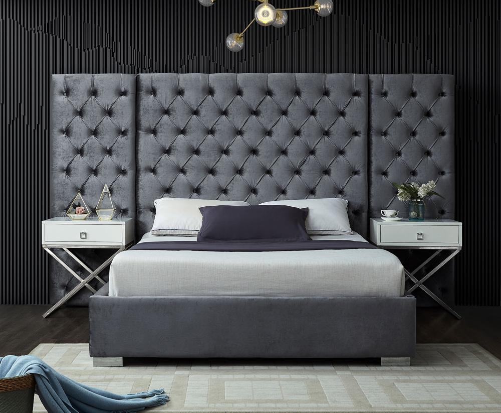 Meridian Furniture - Grande Grey Velvet King Bed - GrandeGrey-K veiw 2