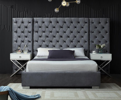 Meridian Furniture - Grande Grey Velvet Queen Bed - GrandeGrey-Q veiw 2