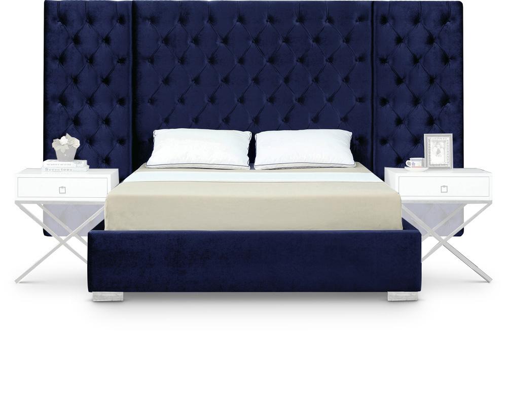 Meridian Furniture - Grande Navy Velvet Queen Bed - GrandeNavy-Q veiw 1