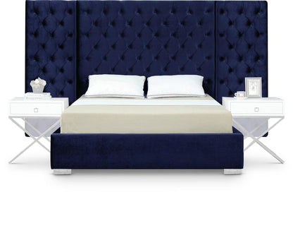 Meridian Furniture - Grande Navy Velvet Queen Bed - GrandeNavy-Q veiw 1