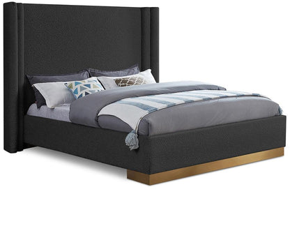 Meridian Furniture - Halton Black Boucle Fabric Queen Bed - HaltonBlack-Q veiw 1