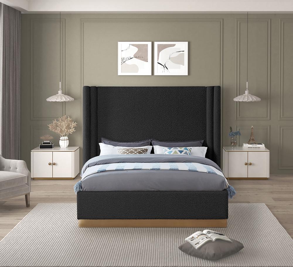 Meridian Furniture - Halton Black Boucle Fabric Queen Bed - HaltonBlack-Q veiw 4