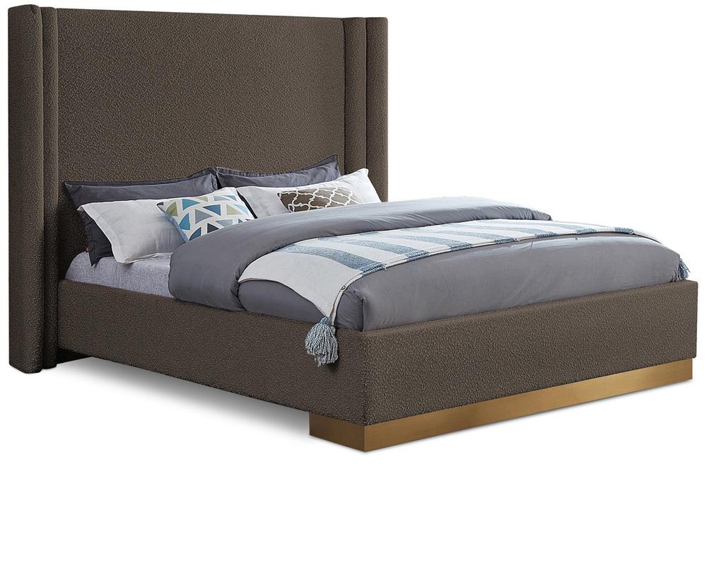 Meridian Furniture - Halton Brown Boucle Fabric King Bed - HaltonBrown-K veiw 1