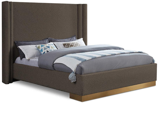 Meridian Furniture - Halton Brown Boucle Fabric King Bed - HaltonBrown-K veiw 1