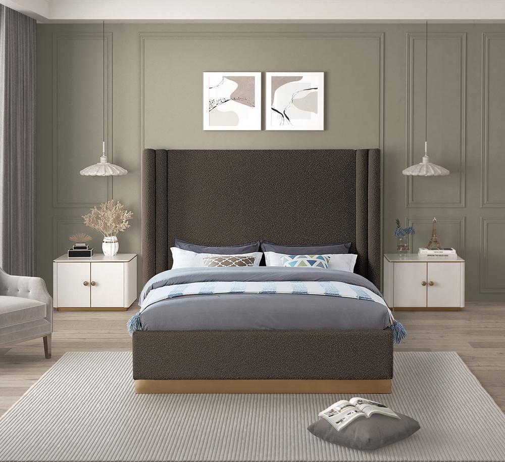 Meridian Furniture - Halton Brown Boucle Fabric King Bed - HaltonBrown-K veiw 4