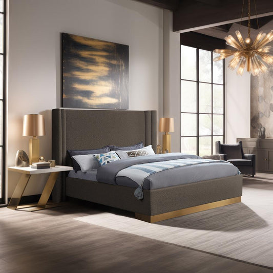 Meridian Furniture - Halton Brown Boucle Fabric Queen Bed - HaltonBrown-Q veiw 2