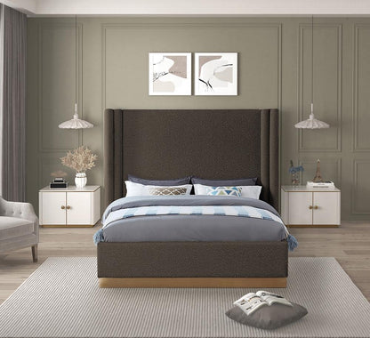 Meridian Furniture - Halton Brown Boucle Fabric Queen Bed - HaltonBrown-Q veiw 4