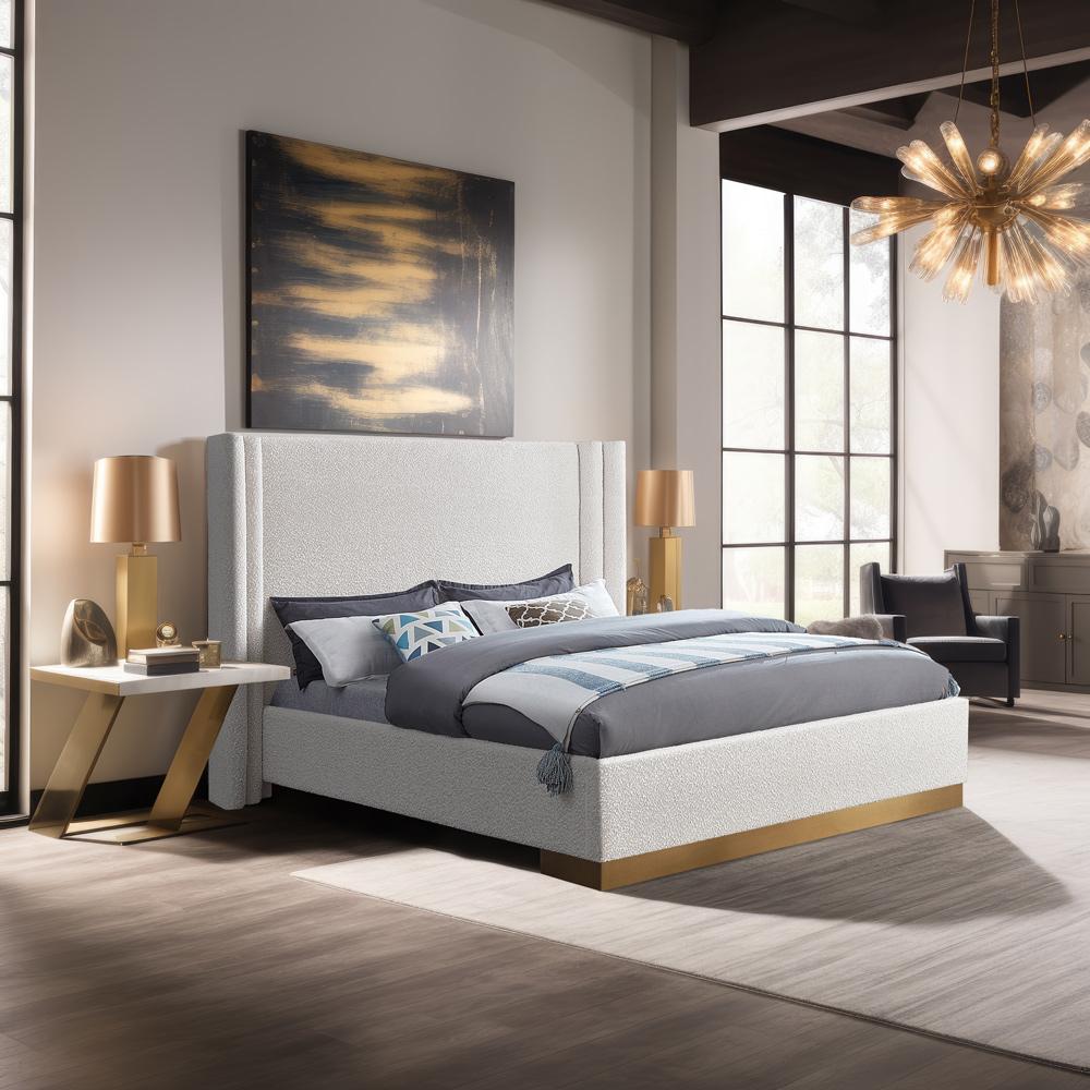 Meridian Furniture - Halton Cream Boucle Fabric King Bed - HaltonCream-K veiw 2
