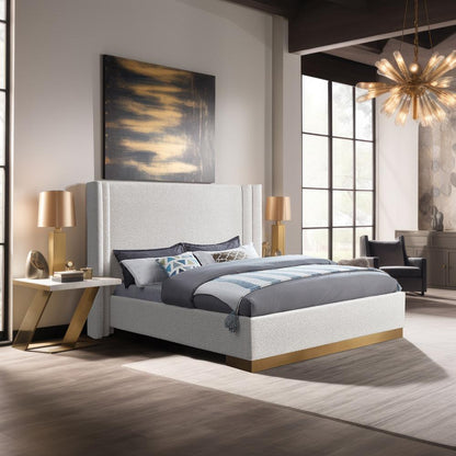 Meridian Furniture - Halton Cream Boucle Fabric King Bed - HaltonCream-K veiw 2