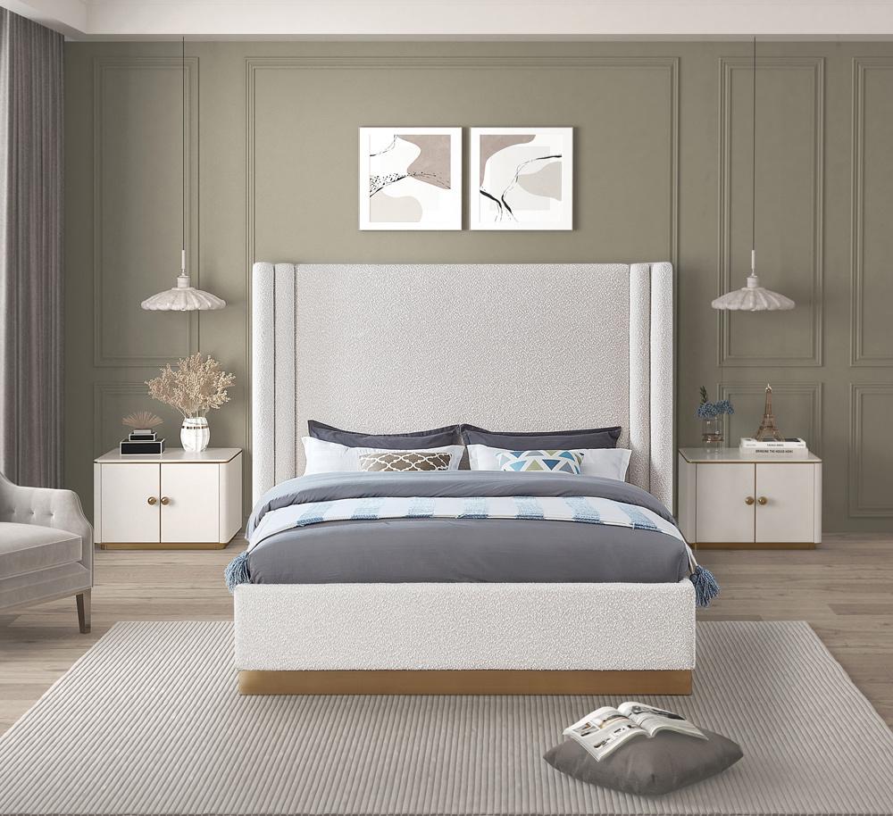 Meridian Furniture - Halton Cream Boucle Fabric Queen Bed - HaltonCream-Q veiw 4
