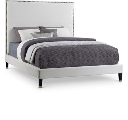 Meridian Furniture - Harlie Cream Velvet Queen Bed - HarlieCream-Q veiw 1