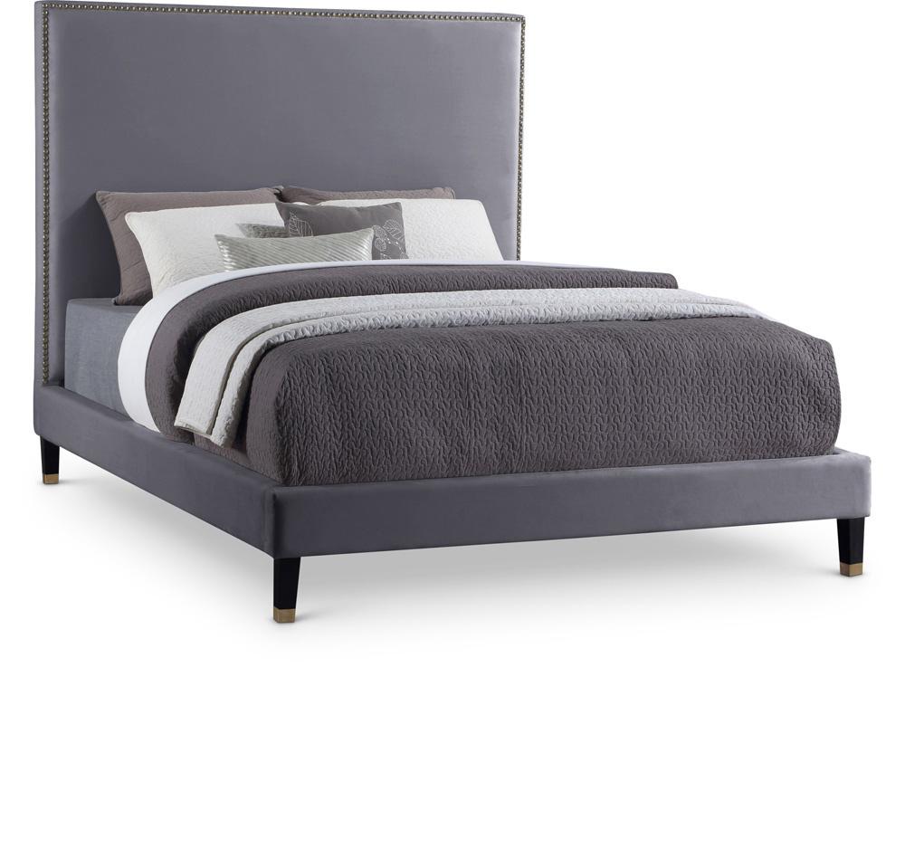 Meridian Furniture - Harlie Grey Velvet Full Bed - HarlieGrey-F veiw 1