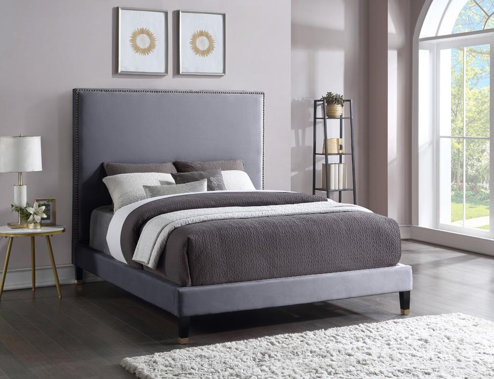 Meridian Furniture - Harlie Grey Velvet Full Bed - HarlieGrey-F veiw 2