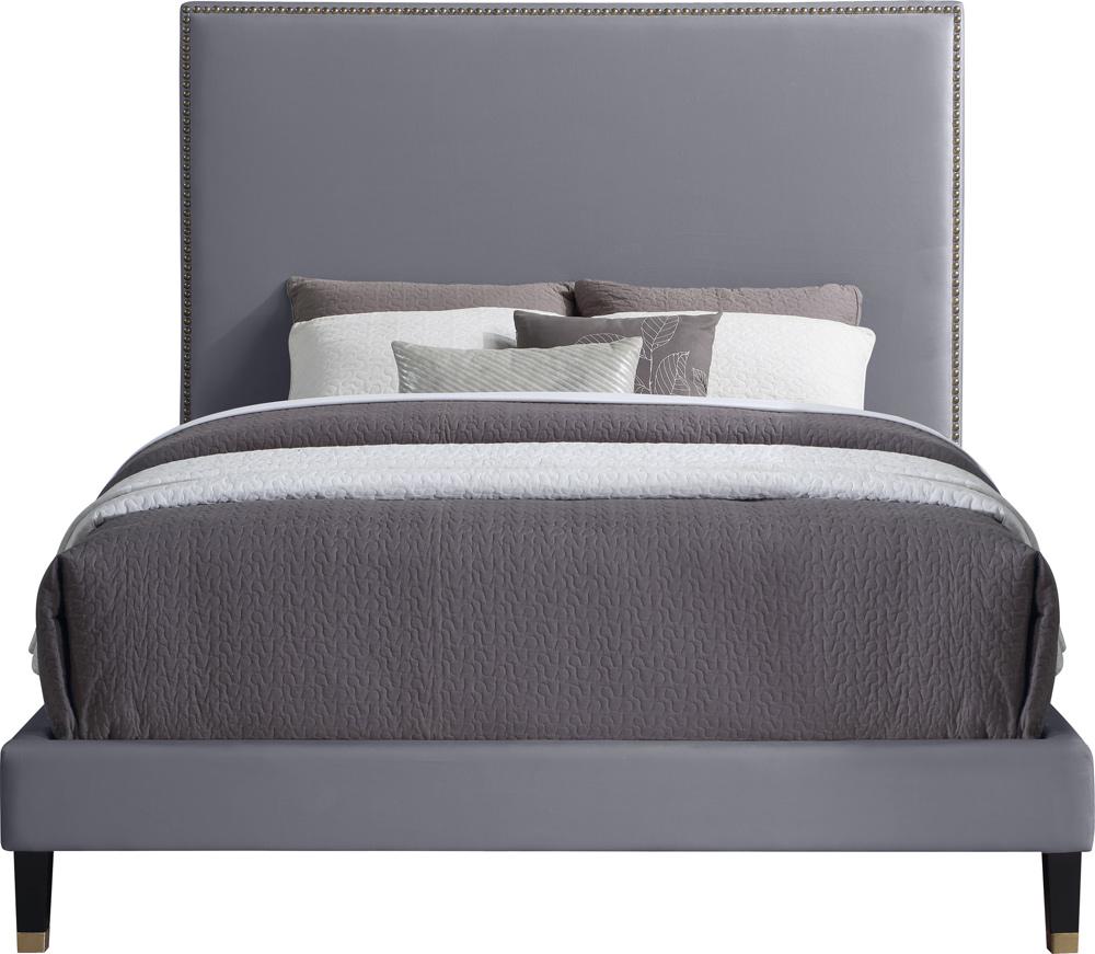 Meridian Furniture - Harlie Grey Velvet Full Bed - HarlieGrey-F veiw 3