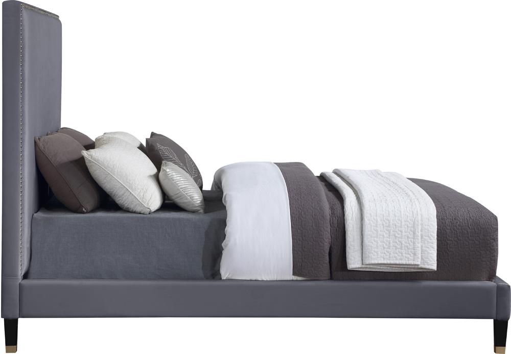Meridian Furniture - Harlie Grey Velvet Full Bed - HarlieGrey-F veiw 4